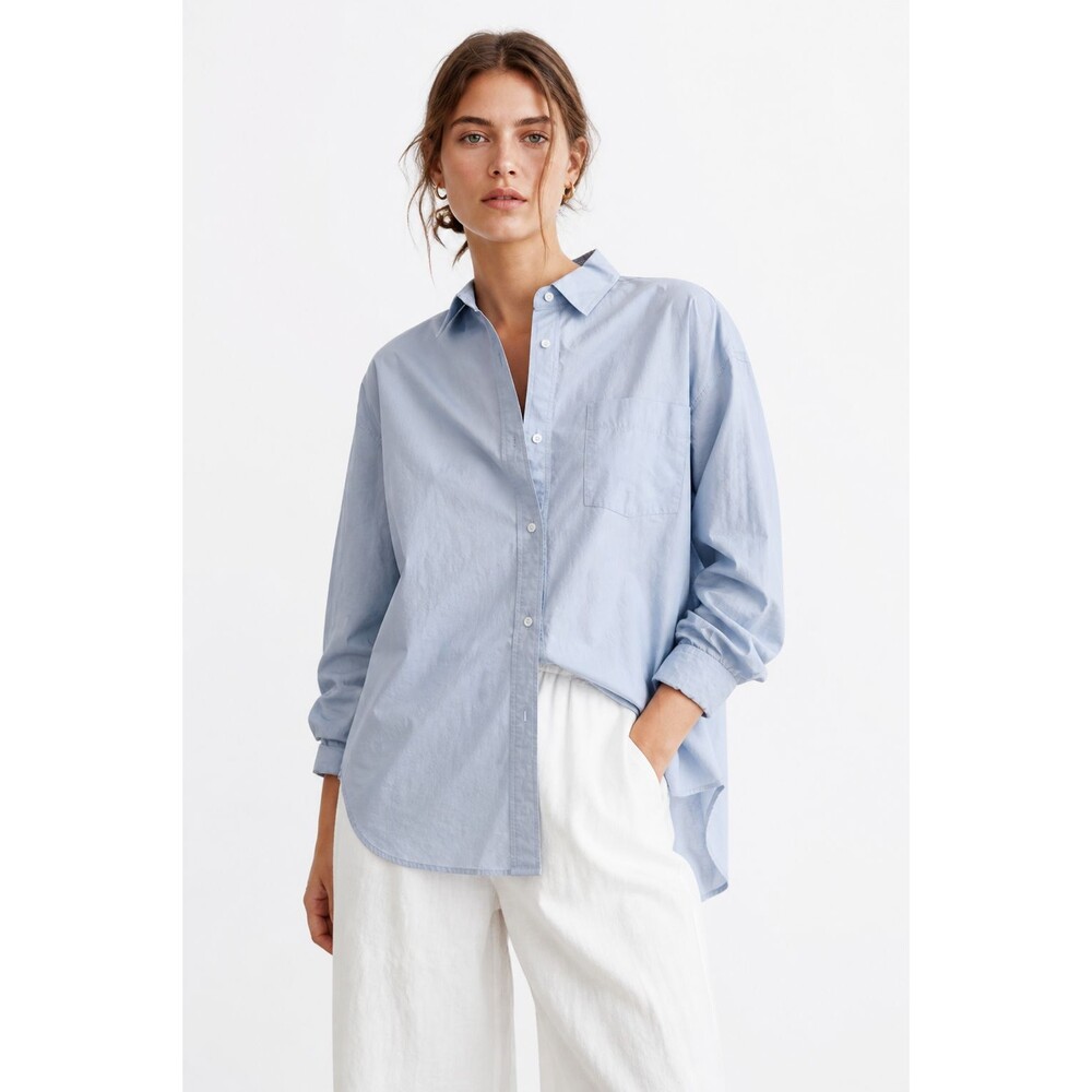 Madewell Oversized Poplin Shirt Blue Button Up XXL Cotton Coastal Grandma Shirt